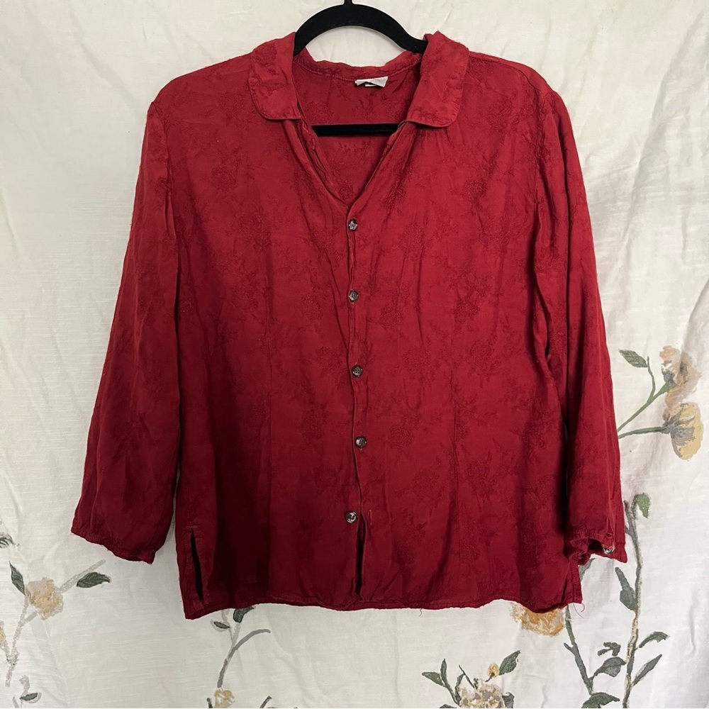 CP Shades Vintage red/maroon floral embroidered lightweight button up